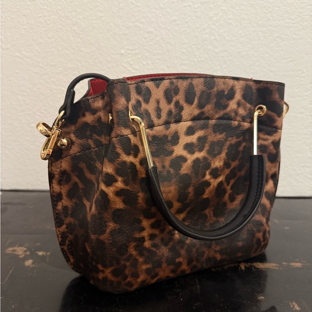 Leopard Print Handbag with Gold Accents